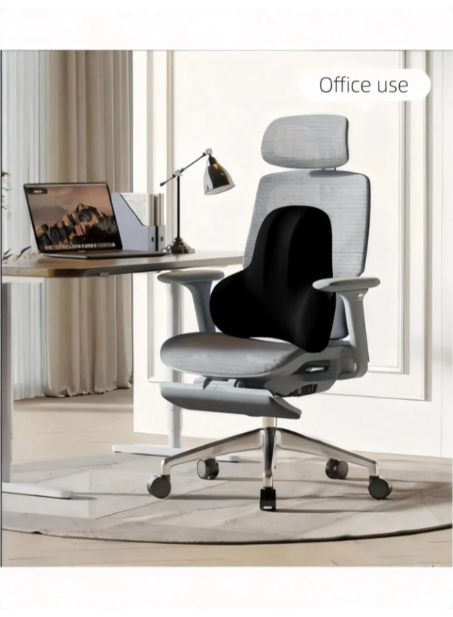 وسادة دعم قطني مريحة لكرسي المكتب ومقعد السيارة - وسادة ظهر من الإسفنج المرن لتخفيف آلام الظهر وتحسين وضعية الجلوس، مع غطاء شبكي مسامي وحزامين قابلين للتعديل لتثبيتها على الكرسي، مناسبة لكرسي المكتب وكرسي الألعاب والكرسي القابل للإمالة، باللون الأسود - Image 3